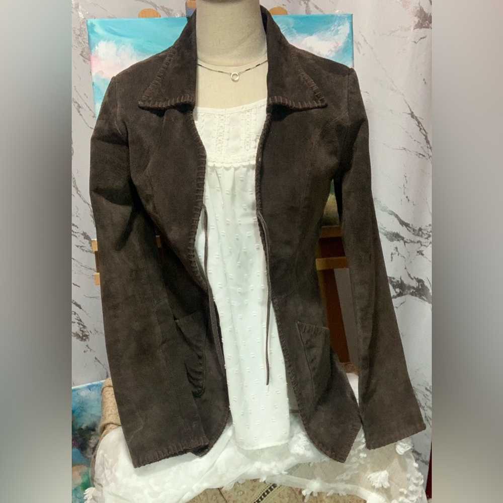 Women's Dark Brown Suede Open-Front Jacket